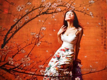 Plum Blossom Chinese Girls Oil Paintings